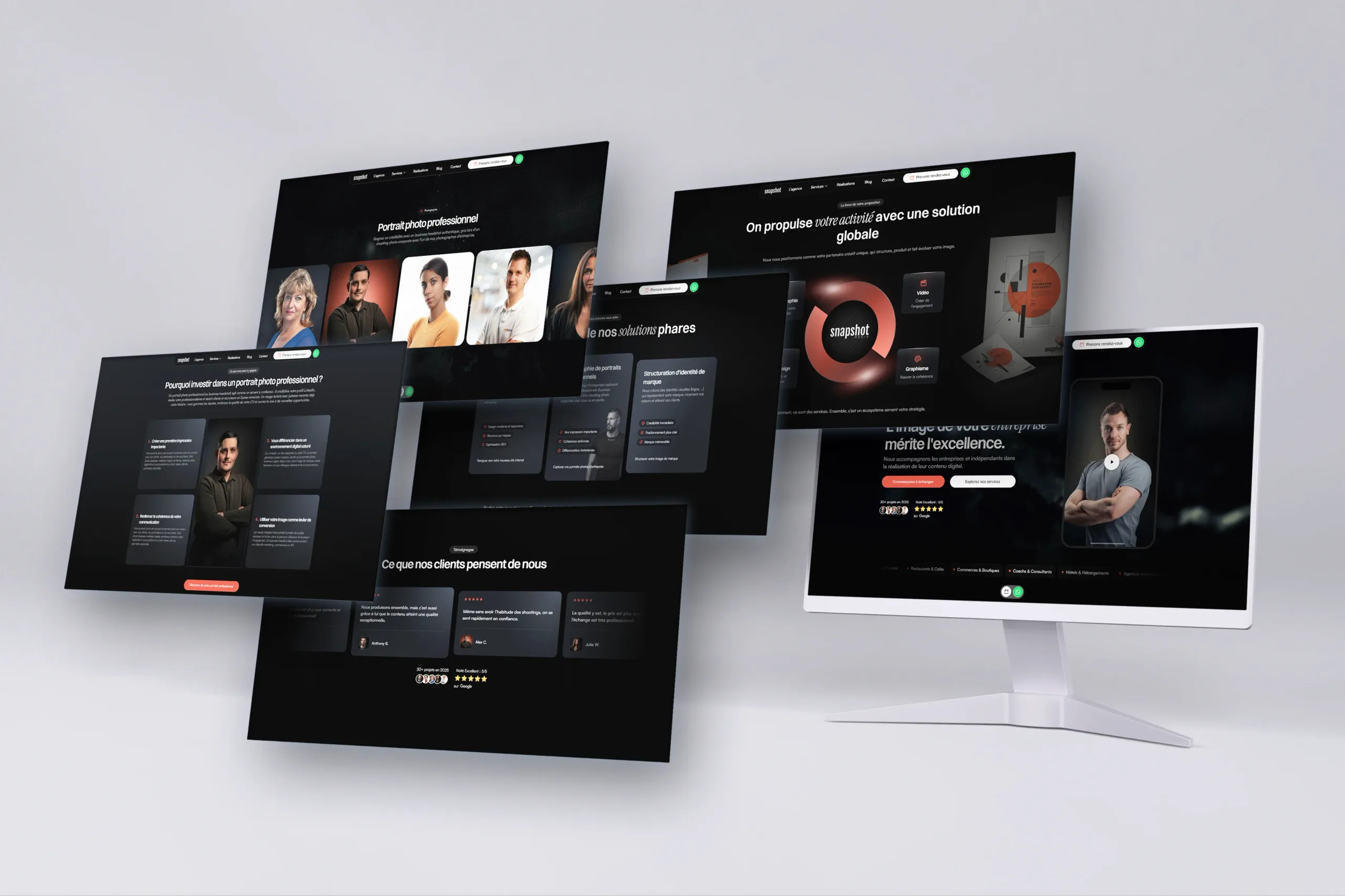 Création de site web professionnel affiché sur ordinateur, tablette et mobile